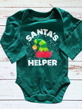 The Children's Place 0-3 Month Santa's Helper Green Long Sleeve Bodysuit